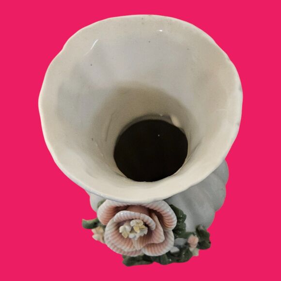 Sophia-Ann Floral Vase White with Pink 3D Flowers --ITEM #3537 - Picture 6 of 8